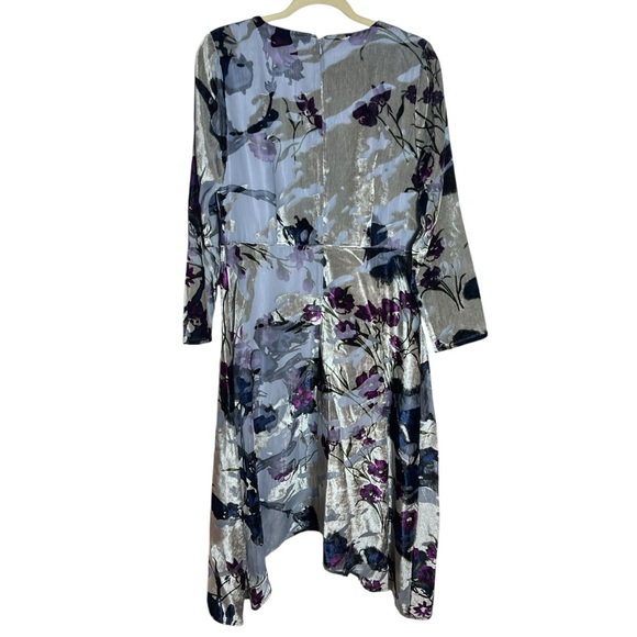 Soft Surroundings Annika Velvet Aster Grey Floral Midi Dress, Small - Picture 3 of 12